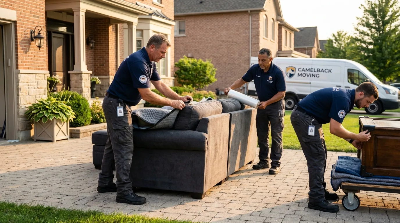 Large estate moving crew wrapping furniture in Royal Oak, MI